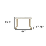 44" White and Gold Faux Marble And Iron Sled Coffee Table