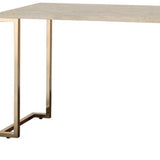 44" White and Gold Faux Marble And Iron Sled Coffee Table