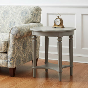 24" Off White Solid Wood Oval End Table With Shelf