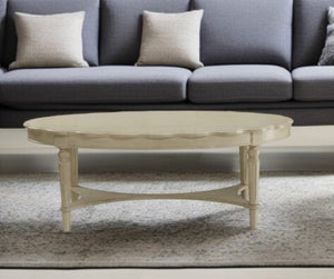 50" Antiqued White Solid Wood Oval Distressed Coffee Table