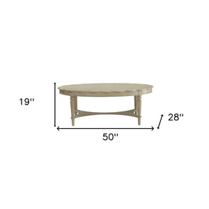 50" Antiqued White Solid Wood Oval Distressed Coffee Table