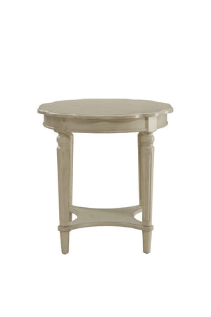 24" Light Slate Gray Solid Wood Round End Table With Shelf