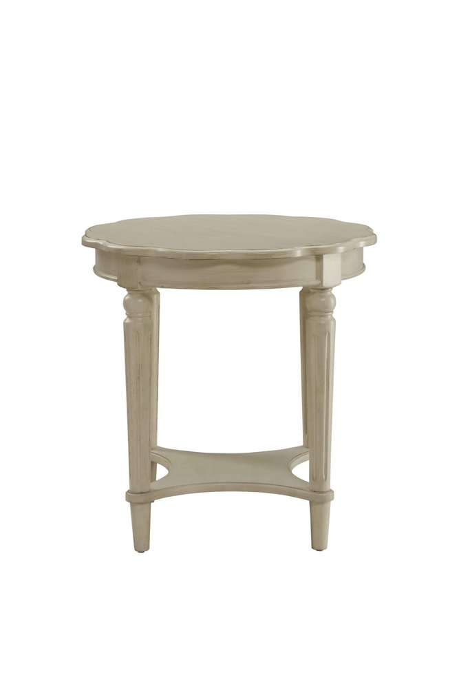 24" Light Slate Gray Solid Wood Round End Table With Shelf