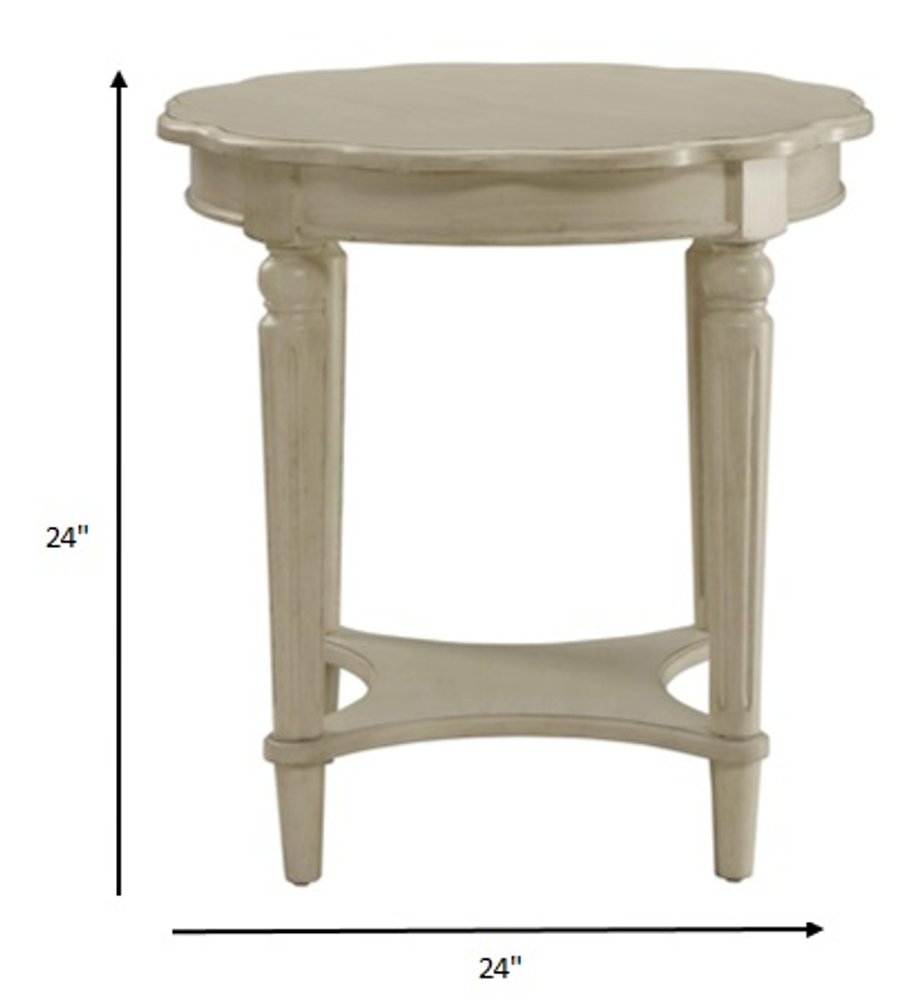 24" Light Slate Gray Solid Wood Round End Table With Shelf