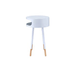 26" White and Natural Solid Wood Round End Table With Shelf