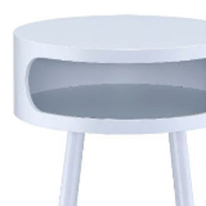 26" White and Natural Solid Wood Round End Table With Shelf