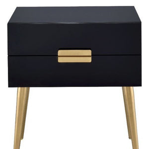 24" Black And Gold Wood And Iron End Table With Two Drawers