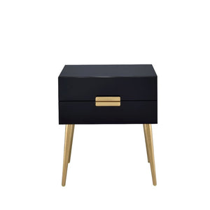 24" Black And Gold Wood And Iron End Table With Two Drawers