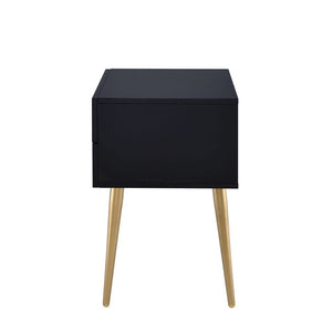 24" Black And Gold Wood And Iron End Table With Two Drawers