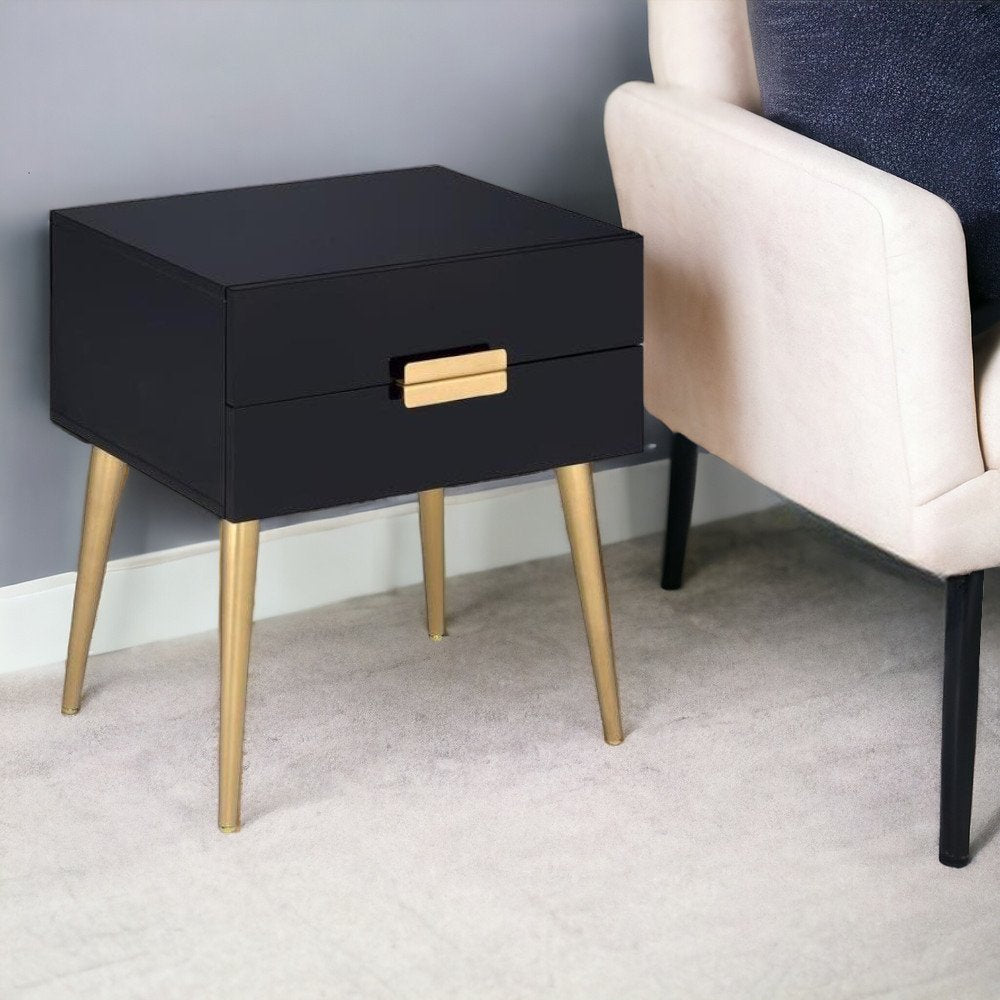 24" Gold And White End Table With Two Drawers