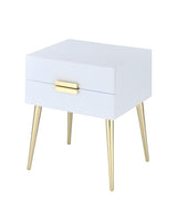 24" Gold And White End Table With Two Drawers