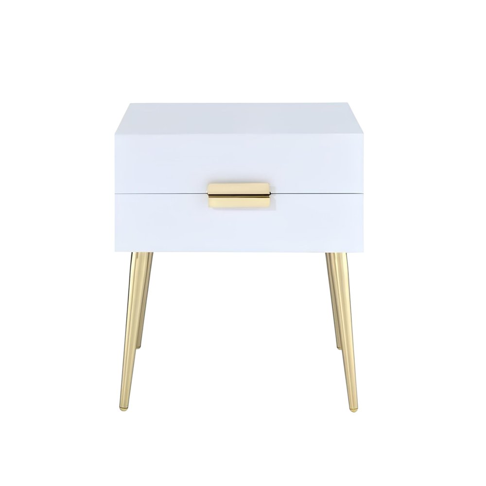 24" Gold And White End Table With Two Drawers