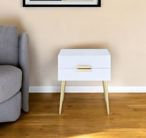 24" Gold And White End Table With Two Drawers
