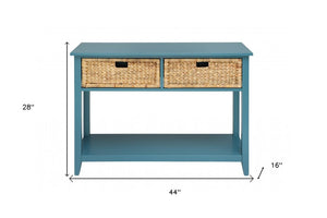 44" Teal Blue Solid Wood Console Table