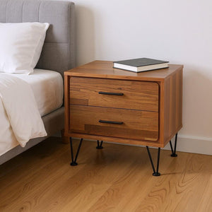 18" Brown Two Drawers Metal Nightstand