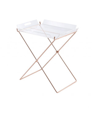 22" Clear and Copper Acrylic and Metal Tray Table