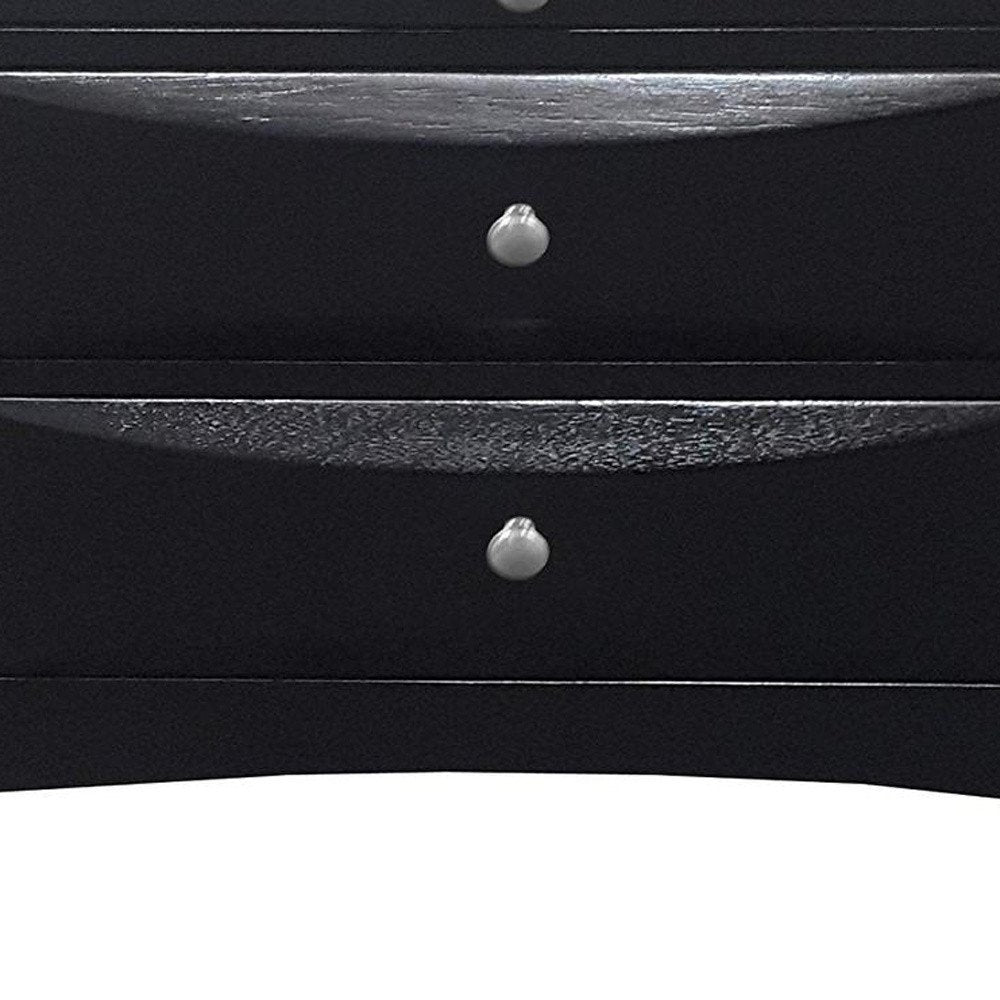 25" Black Solid Wood Three Drawer Nightstand