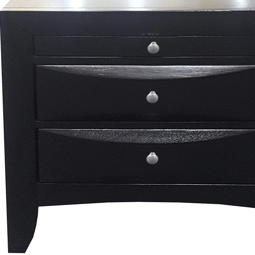 25" Black Solid Wood Three Drawer Nightstand