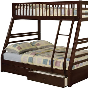 Espresso Twin Over Full Solid Wood Bunk Bed With Storage
