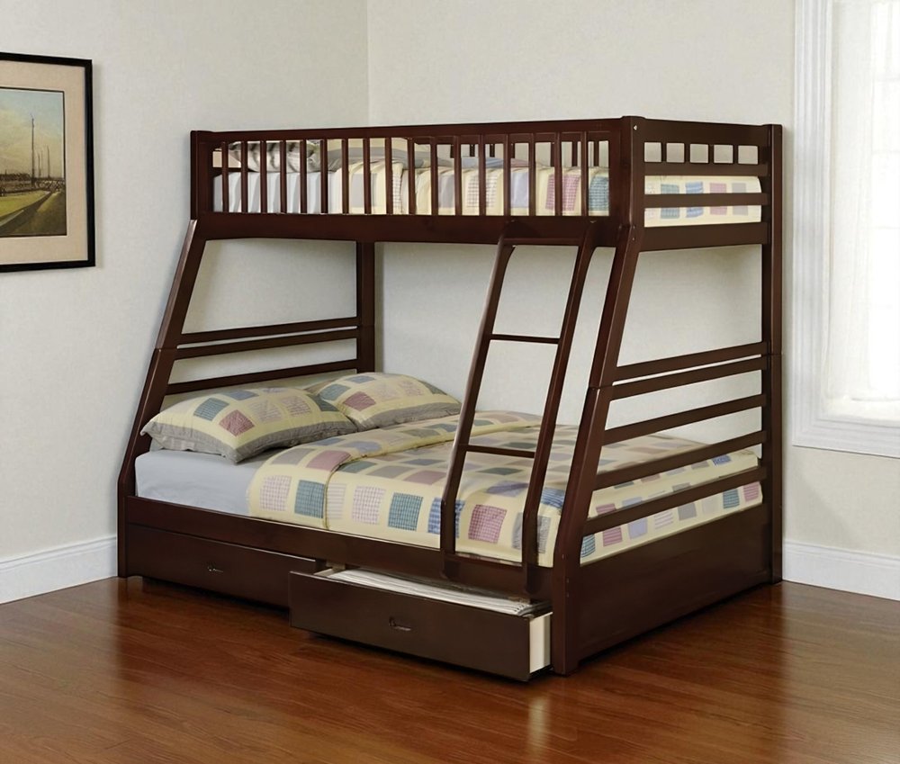 Espresso Twin Over Full Solid Wood Bunk Bed With Storage