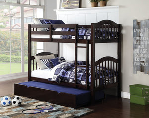 80" X 43" X 69" Espresso Pine Wood Twin Over Twin Bunk Bed