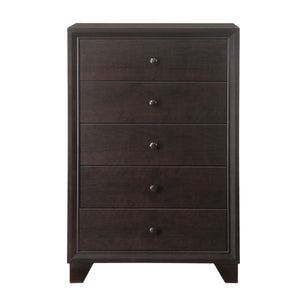 31" Espresso Solid Wood Five Drawer Dresser