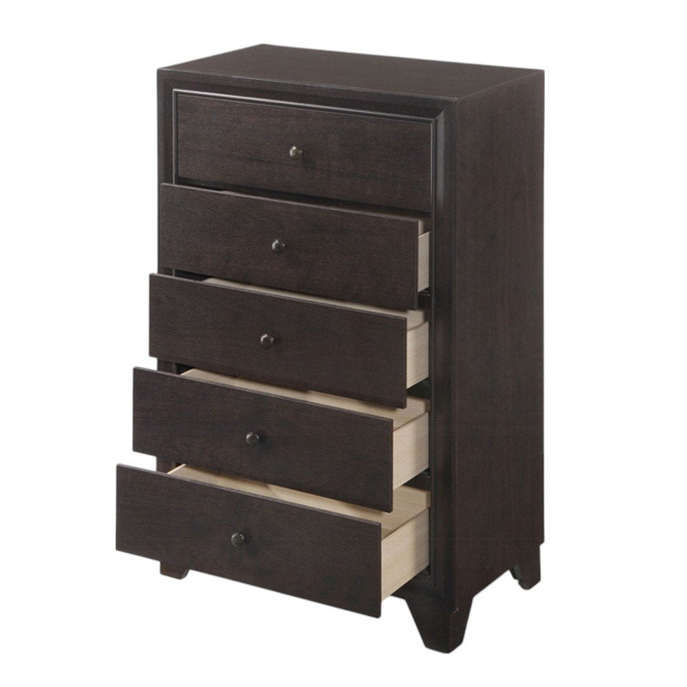 31" Espresso Solid Wood Five Drawer Dresser