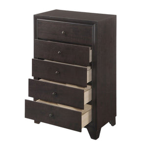 31" Espresso Solid Wood Five Drawer Dresser
