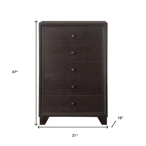 31" Espresso Solid Wood Five Drawer Dresser