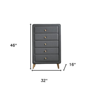 32" Light Gray Wood Five Drawer Dresser