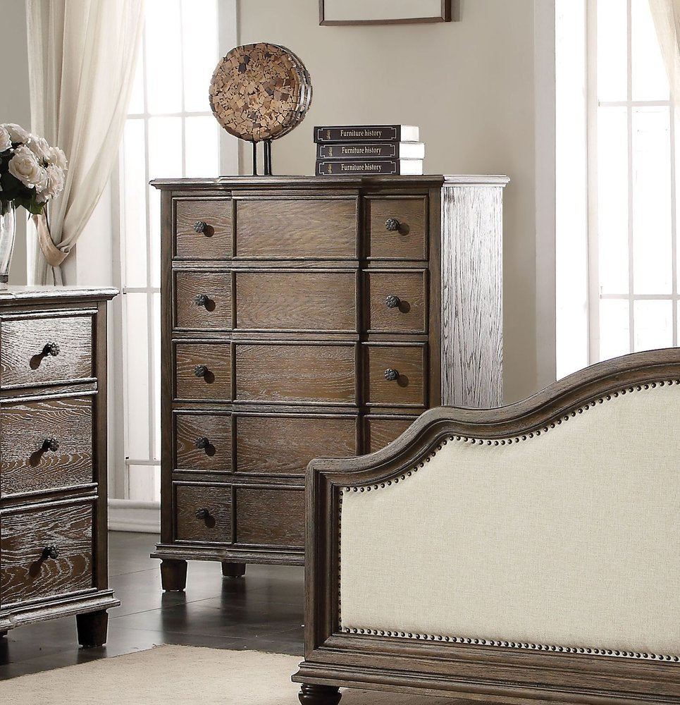 40" Oak Wood Five Drawer Dresser