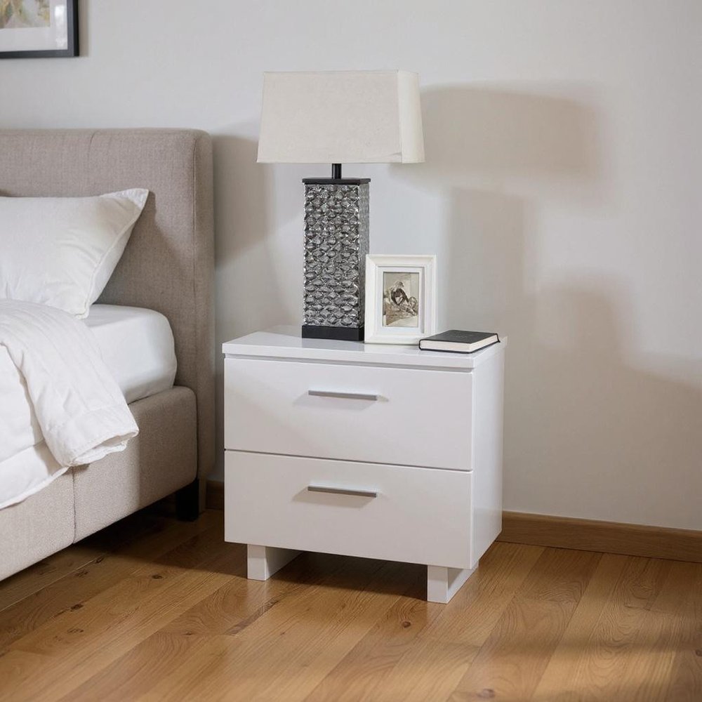 23" White Two Drawers Mirrored Nightstand