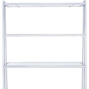 White And Silver Metal and Glass Five Tier Ladder Bookcase
