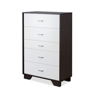 32" Brown And White Wood Five Drawer Dresser