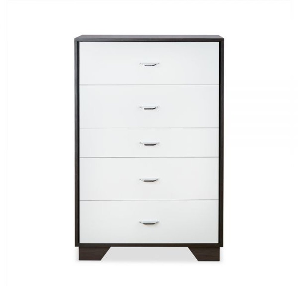 32" Brown And White Wood Five Drawer Dresser