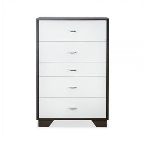 32" Brown And White Wood Five Drawer Dresser