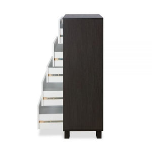 32" Brown And White Wood Five Drawer Dresser