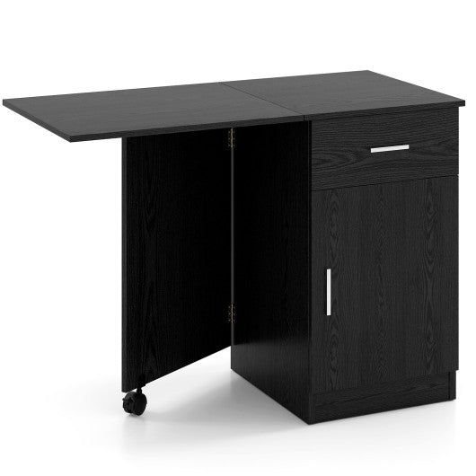 Folding Computer Desk with Drawer Mobile Home Office Desk with Cabinet-Black