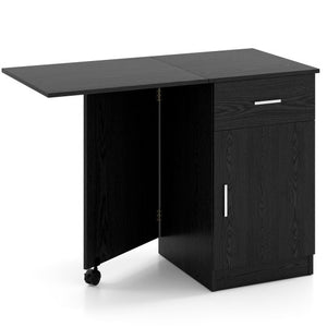 Folding Computer Desk with Drawer Mobile Home Office Desk with Cabinet-Black