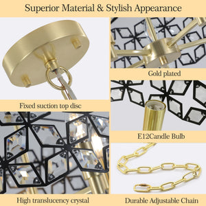 19' Geometric Crystal and BlackGold Round Pendant Chandelier
