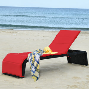 Patio Rattan Lounge Chair Back Adjustable Chaise Recliner  with Cushioned-White