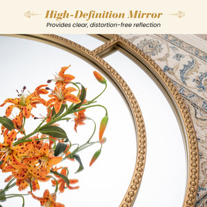 28 Inch Gold Round Wall Mirror with Beaded Frame for Living Room Entryway-Golden