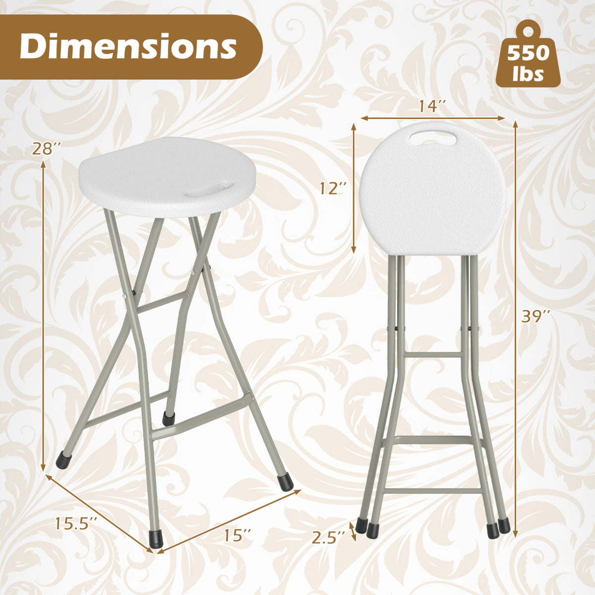28 Inch Portable Folding Stools Patio Dining Chairs with 330lbs Limited Sturdy Frame-Set of 2