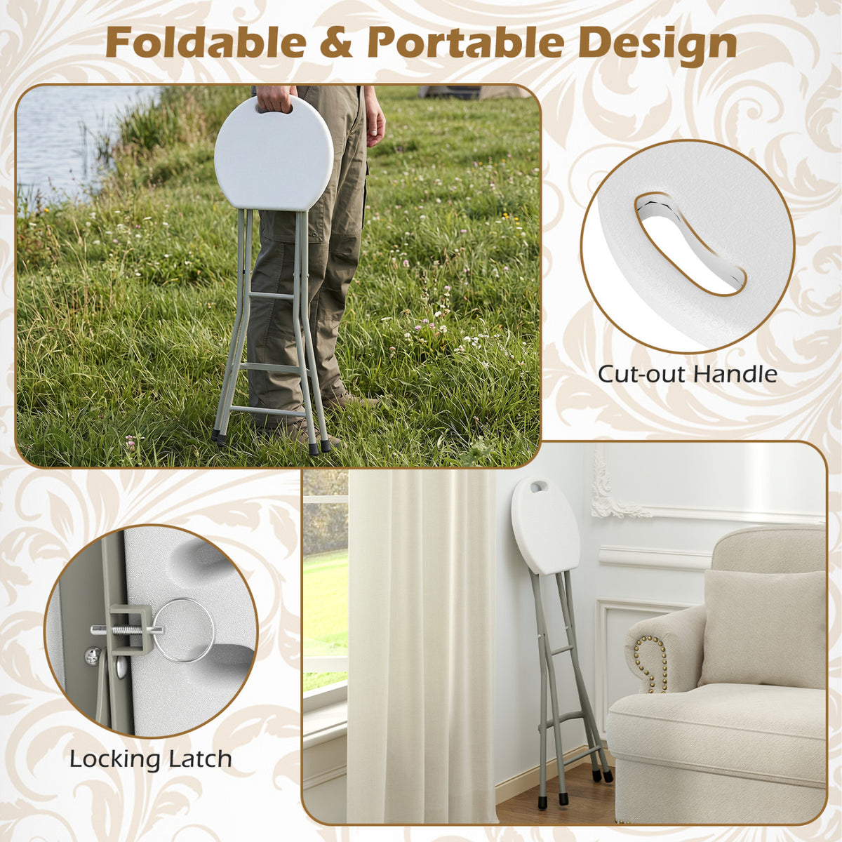 28 Inch Portable Folding Stools Patio Dining Chairs with 330lbs Limited Sturdy Frame-Set of 2
