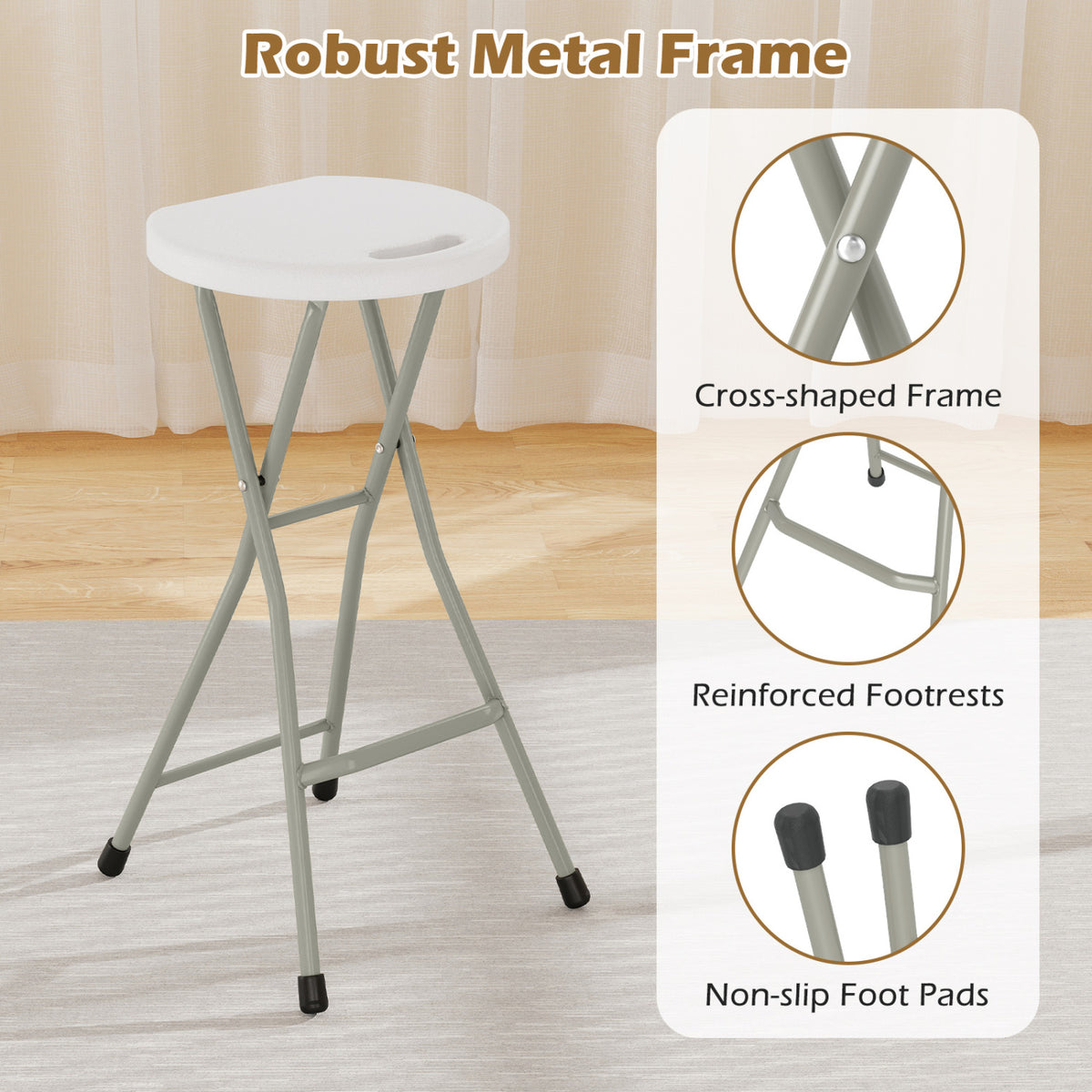 28 Inch Portable Folding Stools Patio Dining Chairs with 330lbs Limited Sturdy Frame-Set of 2