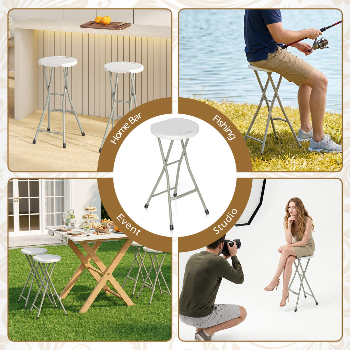 28 Inch Portable Folding Stools Patio Dining Chairs with 330lbs Limited Sturdy Frame-Set of 2