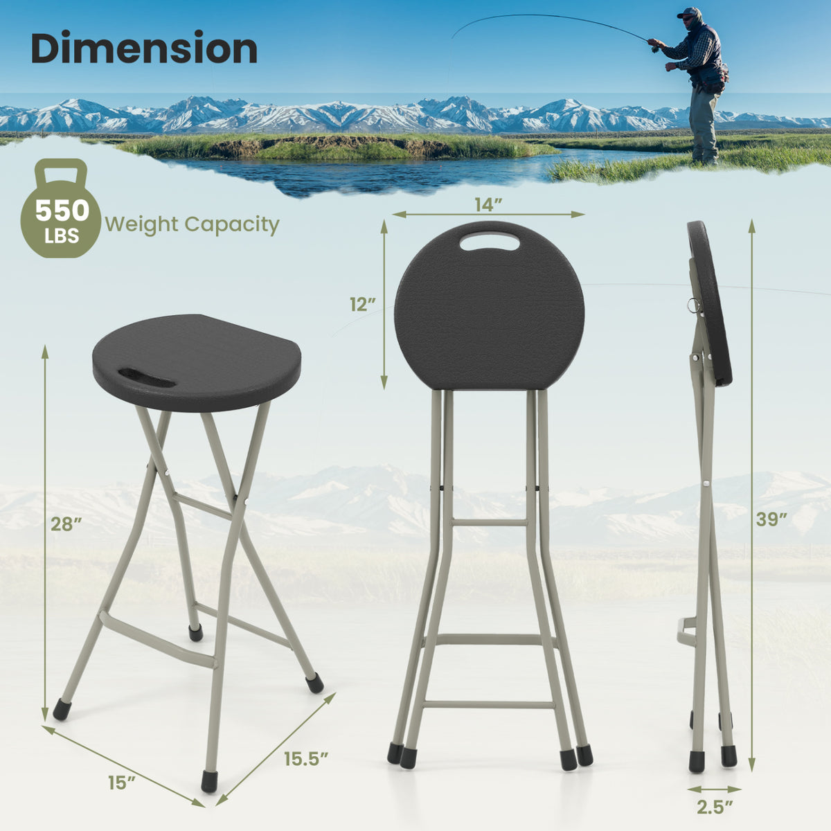28 Inch Portable Folding Stools with 330lbs Limited Sturdy Frame-2 Pieces