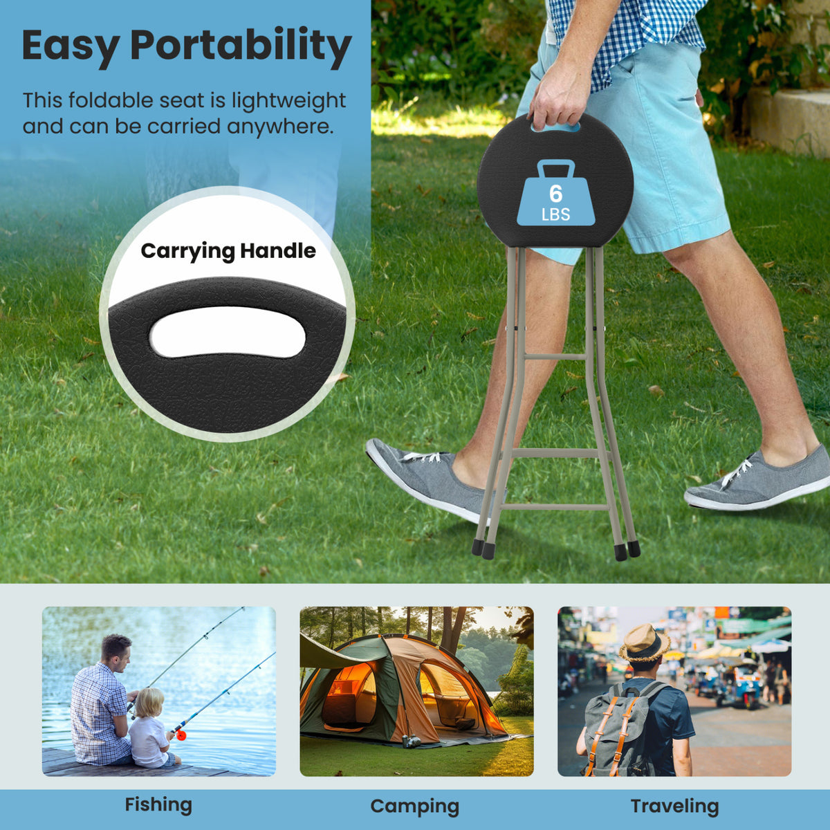 28 Inch Portable Folding Stools with 330lbs Limited Sturdy Frame-2 Pieces