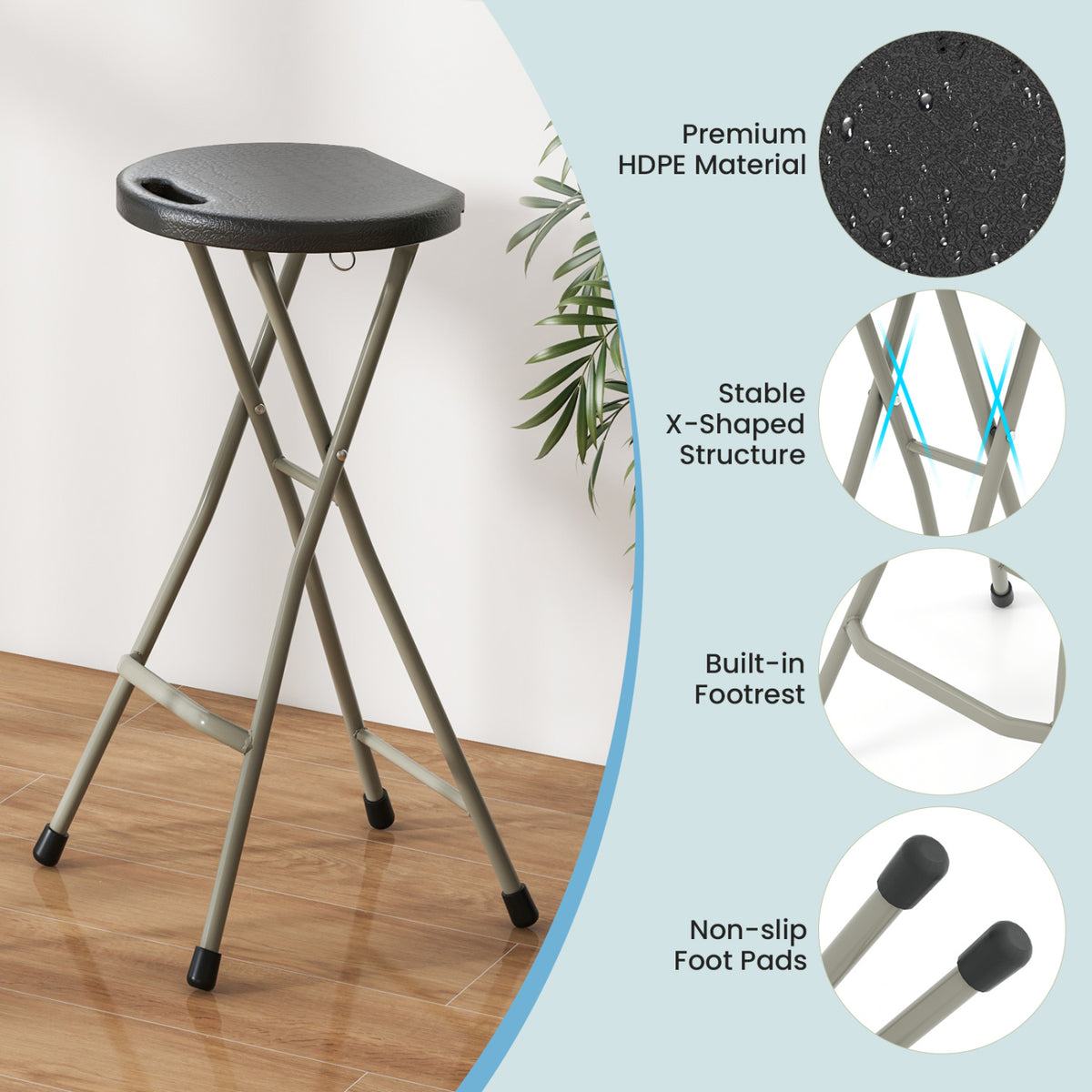 28 Inch Portable Folding Stools with 330lbs Limited Sturdy Frame-2 Pieces