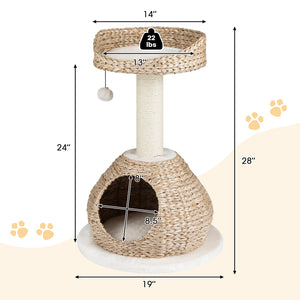 28 Inches Hand-Made Cat Tree Tower with Jump Platform-White